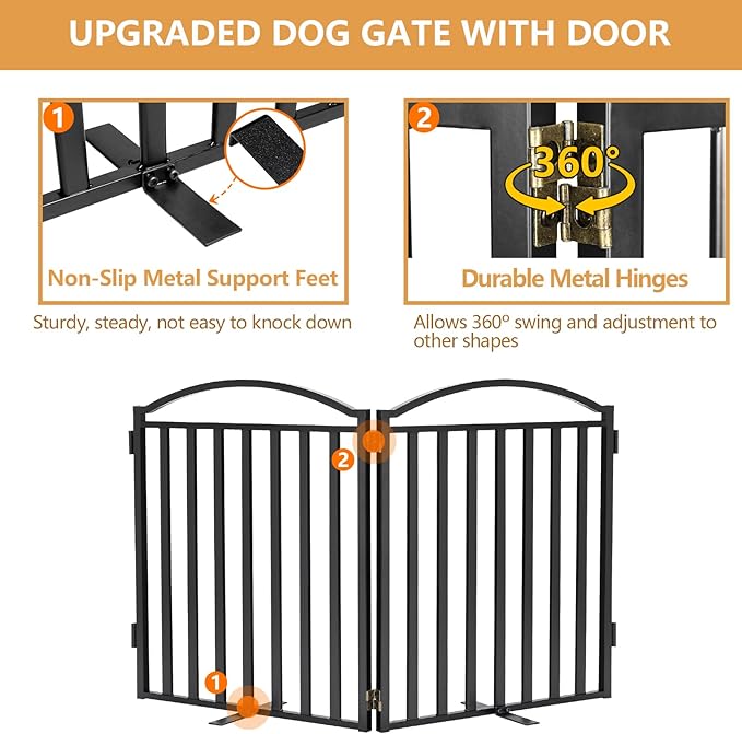 Malier Metal Freestanding Dog Gates, 32'' Height Outdoor Indoor Dog Fences, 48'' Extra Wide Pet Gate, Foldable Puppy Free Standind Tall Pet Gate for Stairs, Hallways, Doorways, Yard (Black 2 Panels)