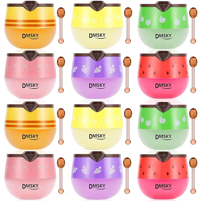 DMSKY 12 PCS Bee Lip Balm Lip Mask Honey Pot, Propolis Lip Mask Overnight Moisturizing Lip Balm with Stick, Sleeping Lip Mask Hydrating Prevention Dry & Cracked, Reduce Lip Lines