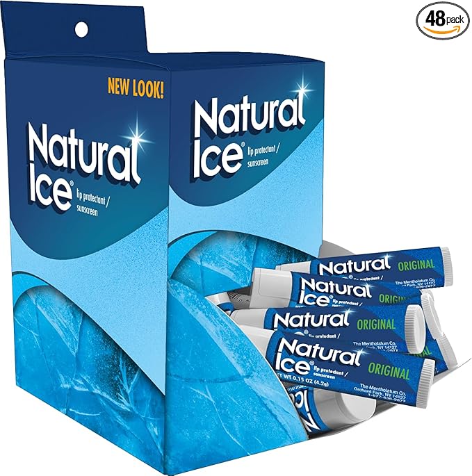 Natural Ice Original Medicated Lip Balm, Hydrating Lip Care for Dry, Chapped Lips, Moisturizing Formula with SPF 15 Helps Prevent Sunburn, Protection for Smooth, Soft Lips (Pack of 48)