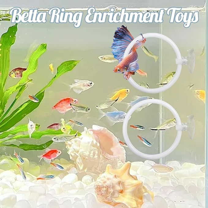 CAIJ Betta Exercise Ring & Floating Hammock Set, Aquarium Betta Fish Training and Feeding Rings, Multi-Functional Floating Resting Bed, Decorative Accessories for Small Fish Tanks White