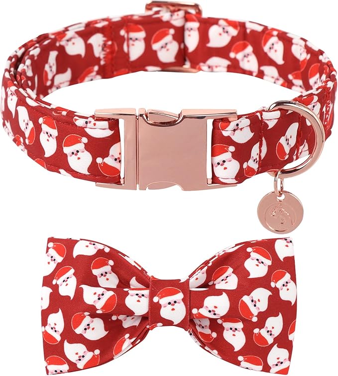 DOGWONG Christmas Santa Dog Collar Bow Adjustable Red Dog Collar Bow Tie Cute Christmas Santa Dog Collar for Small Medium Large Dogs