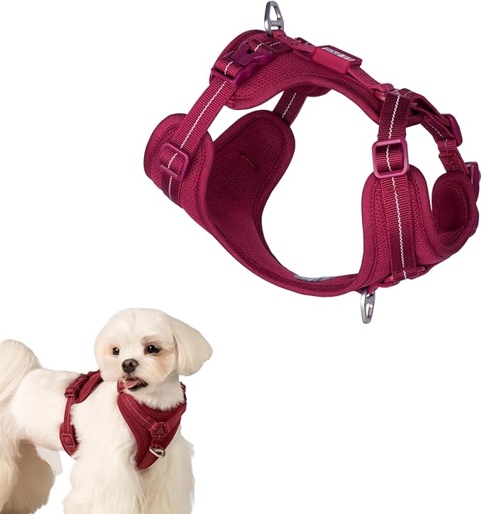 All-Weather No Pull Dog Harness Reflective Vest Harness QR Code Anti-Lost Adjustable Quick-Release Buckle Soft Padded Breathable Harness for Small Medium Large Dog (Light-Burgundy, S)