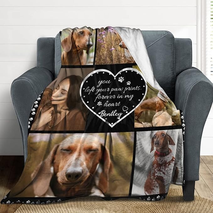 D-Story Personalized Polyester Blanket, Custom Dog Memorial Gift with Photo & Name, 30' x 40', Pet Loss Sympathy Bereavement Keepsake, Ideal for Grieving Family or Friend