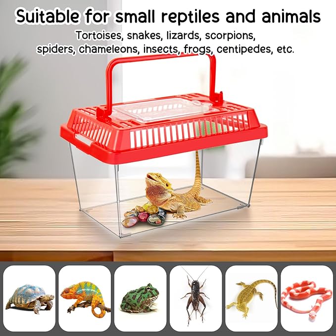 12Pcs Plastic Reptile Terrariums Carrier Cage, Tarantula Enclosure Breeding Box Hatching Container Transparent Fish Tank Turtle Aquarium with Random Color Lid for Hermit Crab, M(7" x 4.3" x 4.3")