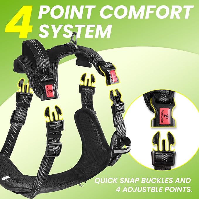 Black No Pull Adjustable Reflective Breathable Heavy Duty Dog Vest Harness for Medium Large Dogs with Quick Release Buckles Soft Padded Handle & Metal Front Back Clip for Walking Training, M
