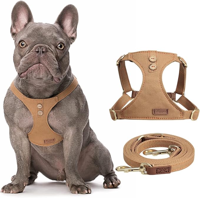 No Pull Dog Harness with Multifunction Dog Leash,Soft Adjustable No Choke Escape Proof Pet Harness Vest for Medium Dogs or Large Dogs,Khaki Camel,M