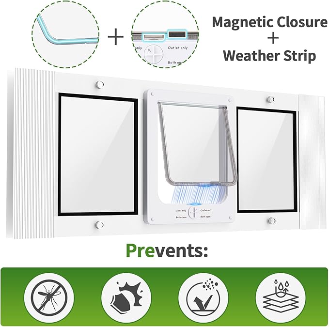 Aluminum Frame Cat Door for Window with Magnetic Auto Closure, Adjustable Width Quick-Fit Pet Door for Window Insert, Suitable for Most Medium Cats & Small Dogs (27''-32'')