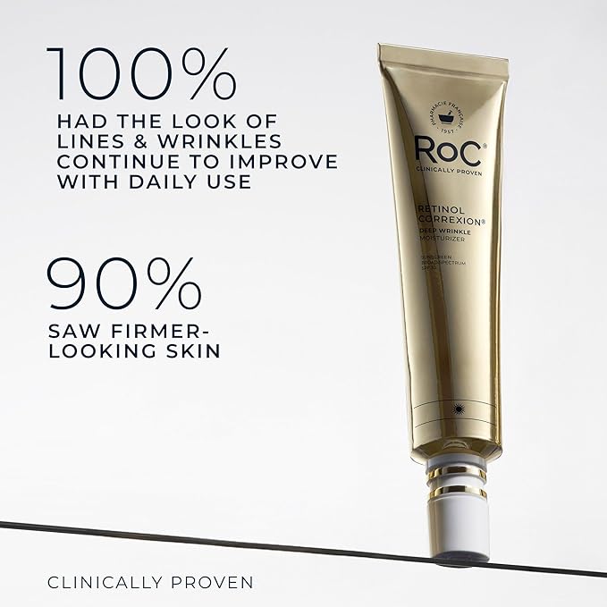 RoC Retinol Correxion Deep Wrinkle Daily Face Moisturizer with Sunscreen SPF 30 for Fine Lines, Dark Spots, Post-Acne Scars, 1 Ounce (Packaging May Vary)