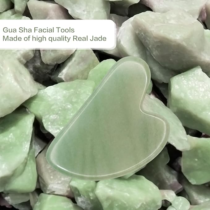Gua Sha Facial Tools, Natural Jade Guasha Tool for Face, Double Chin & Jawline, Gua Sha Stone Self-Skin Care Face Stone Gua Sha Tools for Women, Green Aventurine