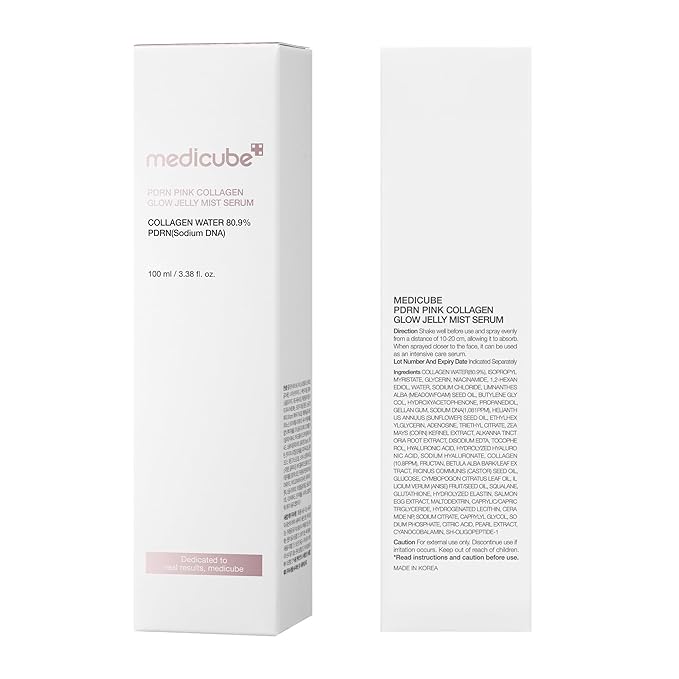 medicube Jelly Mist Serum with Pink PDRN Collagen | Dual-Texture Glow Spray with Niacinamide, Glutathione, Ceramide, Hyaluronic Acid | for Hydration, Radiance, Plump-Looking Skin | 3.38 fl.oz