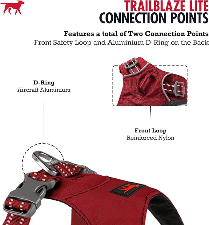 Tuff Pupper All-Day Wear Dog Harness | for Walking, Trail Running, Hiking | Front & Back Leash Clips | Reflective Trim | Easy On/Off Buckles | Lightweight Breathable | No Pull Design (XS, Red)