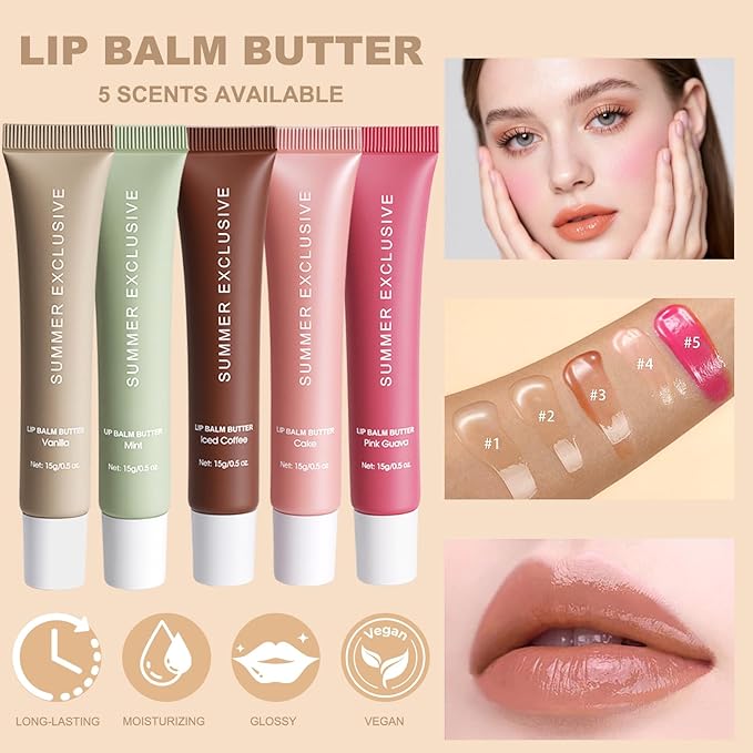 Summer Exclusive Lip Balm Butter,Tinted Lip Balm,Nourishing Lip Gloss with Natural Ingredients for Women and Girls,Soothes & Softens Dry Lips,Lip Care Gift Set for Birthday Christmas.(Iced Coffee)
