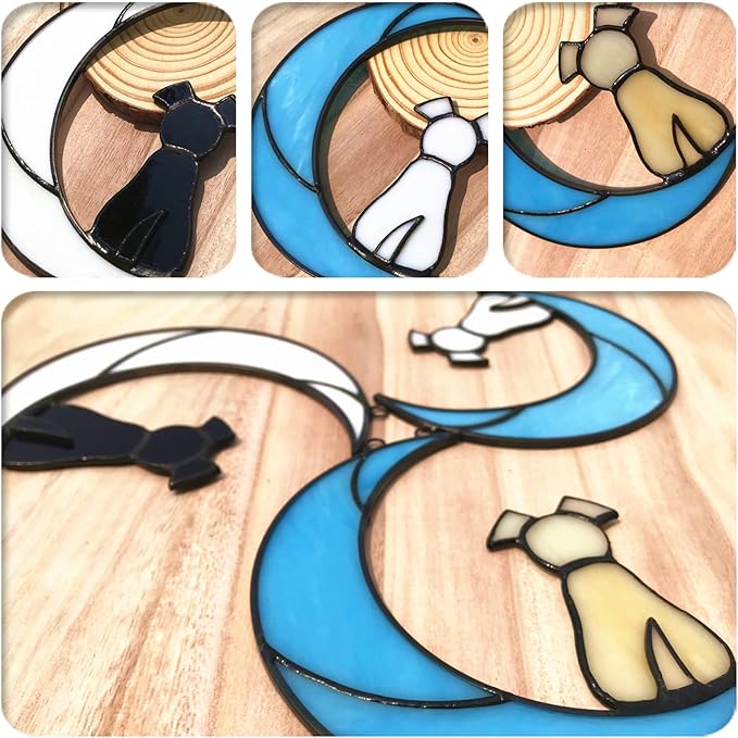 Stained Glass Dog Memorial on Blue Moon Window Hanging Suncatcher, Loss of Dog Sympathy Gift in Memory