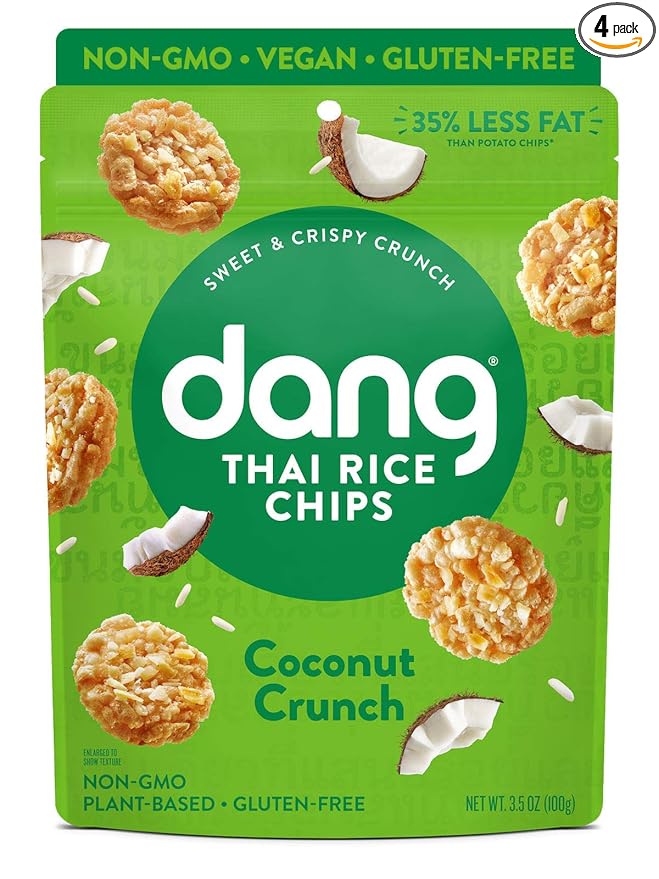 Dang Thai Rice Chips | Coconut Crunch | 4 Pack | Vegan, Gluten Free, Non Gmo Rice Crisps, Healthy Snacks Made with Whole Foods | 3.5 Oz Resealable Bags