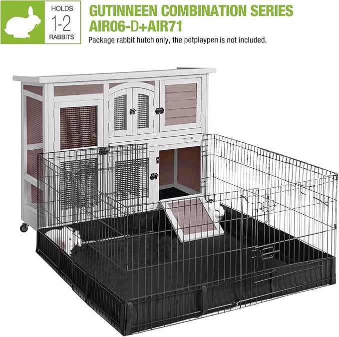 GUTINNEEN Rabbit Hutch Indoor Outdoor Bunny House Guinea Pig Cage on Wheel with Plastic Tray (Brown)