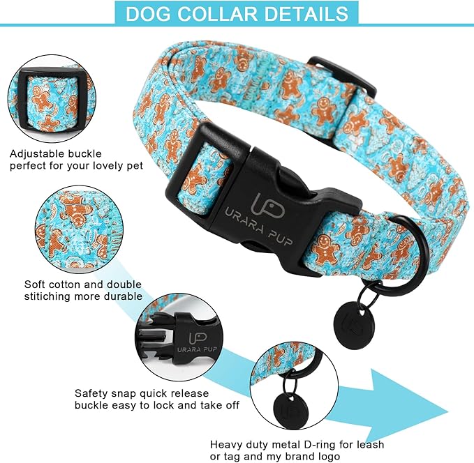 Christmas Dog Collar,Adjustable Gingerbread Pet Collar,Chriatmas Puppy Collars for Small Medium Large Dogs, XS, Neck 8-12in