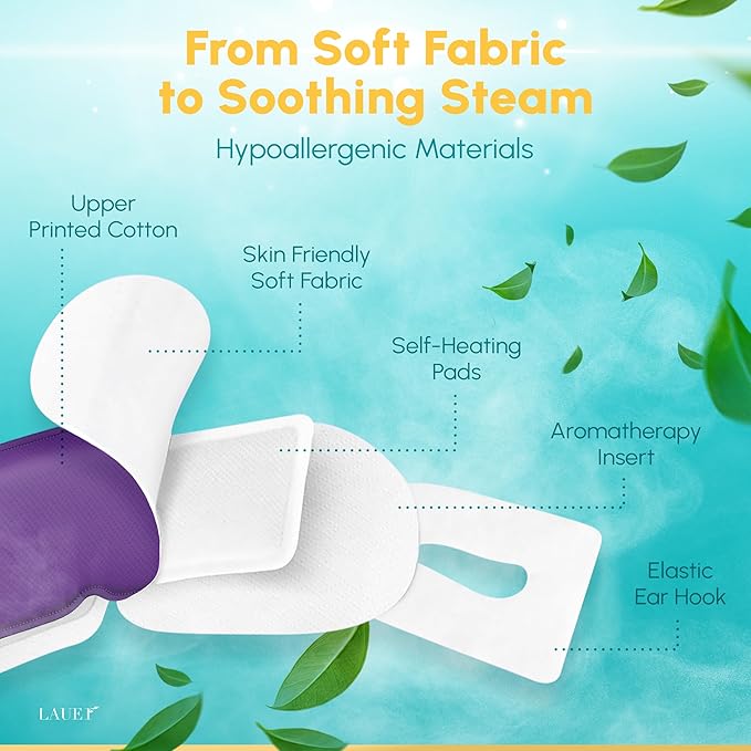 Heated Eye Steam Mask Dry Eyes Self Warm Compress Dark Circles Puffiness Set of Scent (Lavender, Chamomile, Green Tea, Mint, Mandarin Basilic, Unscented) Pack of 6 Masks for Women