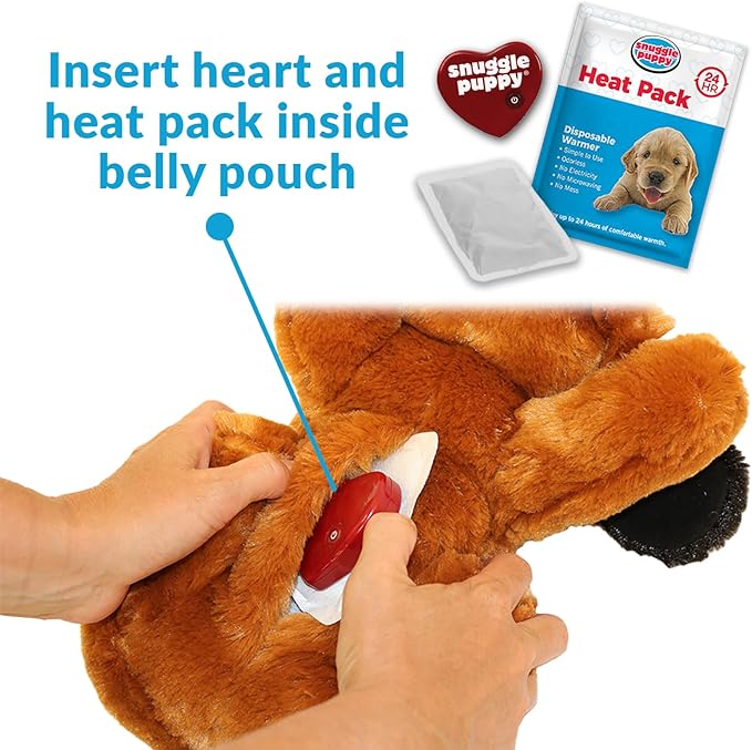 Original Snuggle Puppy Toys - Heartbeat Puppy for Dogs - Pet Anxiety Relief and Calming Aid - Comfort Dog Toys for Behavioral Training - Plus 6 Heat Packs