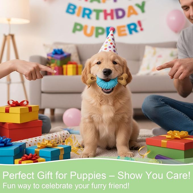Puppy Chew Toys for Teething, Indestructible Dog Chew Toys for Aggressive Chewers - Small & Medium Breeds, Tough Puppy Toys to Keep Them Busy and Relieve Anxiety, Bone & Tire Shape Rubber Dog Toy