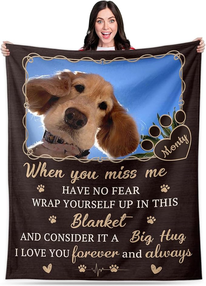 Pet Memorial Blanket Gift - Personalized Dog Memorial Blankets, Pet Sympathy Gifts for Loss of Dogs for Pets Lovers, Dog Bereavement Passing Away Gift, Custom Dogs Blanket (B)