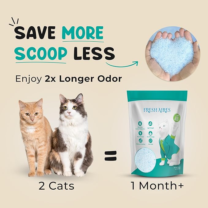 Silica Crystal Cat Litter | Unscented, Lightweight, Non-Clumping, Low Dust & Tracking, Long-Lasting Odor Control Cat Litter for Cats and Kittens | 6 Lb Bag of Crystal Litter