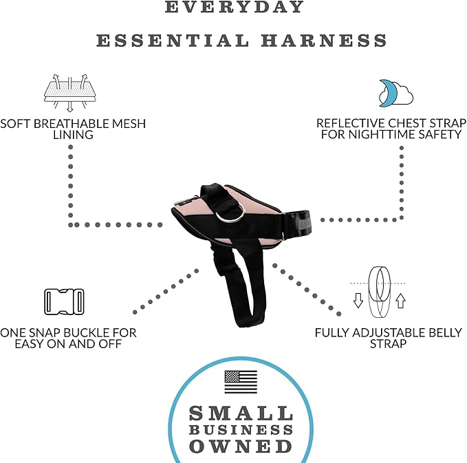 ShawnCo Essential Dog Harness, No-Pull Pet Vest with 3 Leash Clips, No Choke, Reflective, Adjustable and Padded, for Easy Walking and Training for Small, Medium and Large Dogs (Rose Gold, XS)