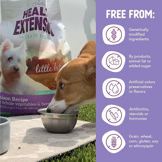 Health Extension Grain Free Venison & Sweet Potato Little Bites Small Kibble Formula with 30+ Superfoods Lean Protein, and Probiotics for Teacups, Toys & Miniature Dogs (3.5lb)