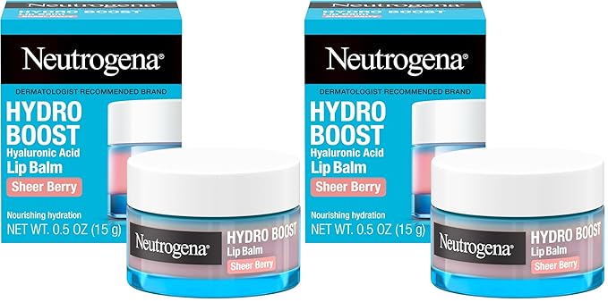 Neutrogena Hydro Boost Hyaluronic Acid Lip Balm,Nourishing Vitamin E Leaves Lips Feeling Hydrated,Sheer Pink Tinted Color with a Sweet Berry Flavor,Sheer Berry,0.5 oz,(Pack of 2)
