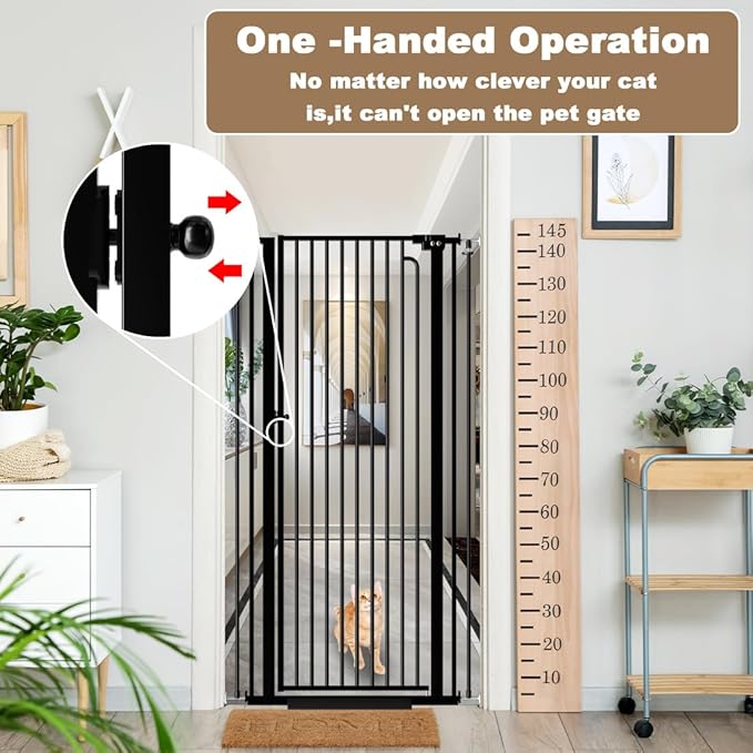 57" Extra Tall Pet Gate for Cats Dogs-43.4"-48" Extra Wide Cat Gate for Doorways and Stairs-1.37" Ultra Narrow Spacing Pressure Mounted Dog Gate with One-Handed Operation(43.4"-48")