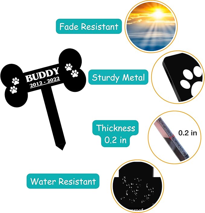 Custom Pet Name & Paws Memorial Metal Grave Marker, Personalized Dog Garden Stake for Cemetery Yard, Customized Remembrance Gift for Pet Owner Dog Lovers, Memorial Plaque Cemetery Stake