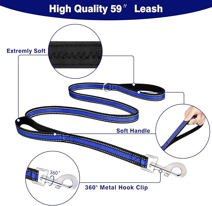 WINSEE Pet Harness Collar and Leash Set, All-in-one Reflective Dog Harness No Pull with Adjustable Buckles for Puppies, Small, Medium, Large, and Extra-Large Dogs (Medium, Dark Blue)