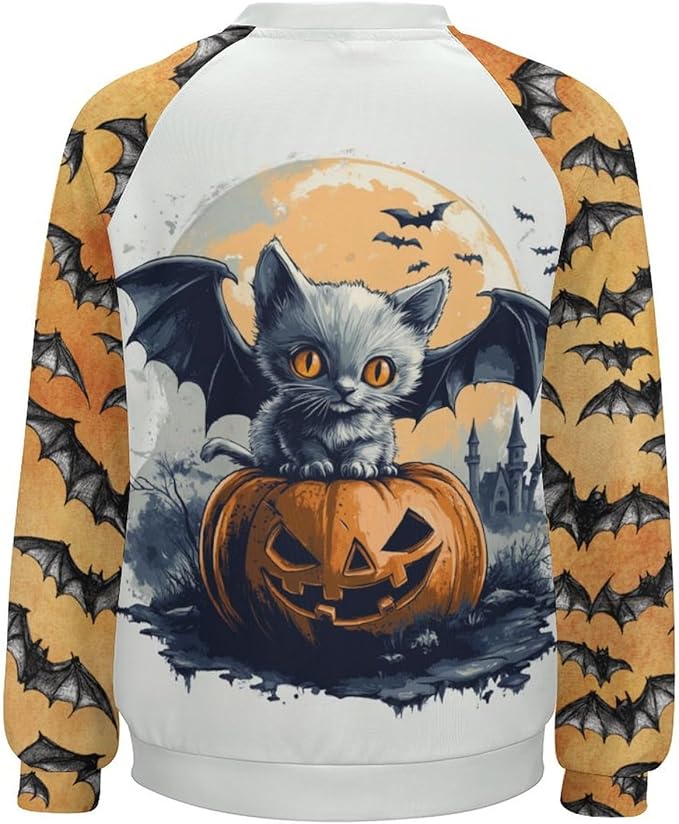 Halloween Sweatshirts for Women Black Cat Print Pullover Crewneck Oversized 2024 Fall Fashion Casual Warm Shirt