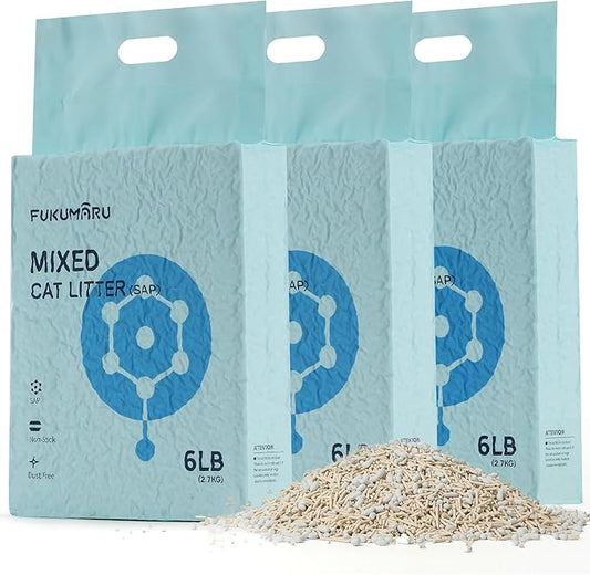 FUKUMARU Tofu Cat Litter, Super Ultra Absorbent, 18 LBS Clumping Cat Litter, Natural, Lightweight, Dust Free, Quick Clumping, Low Tracking, Odor Control (6lb x 3 Packs)