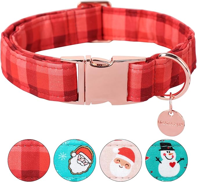 Christmas Dog Collar, Christmas Collar for Puppy Girl Boy Dog or Cat, Red Plaid Dog Collar with Durable Metal Buckle, Cute Pet Collar, XS