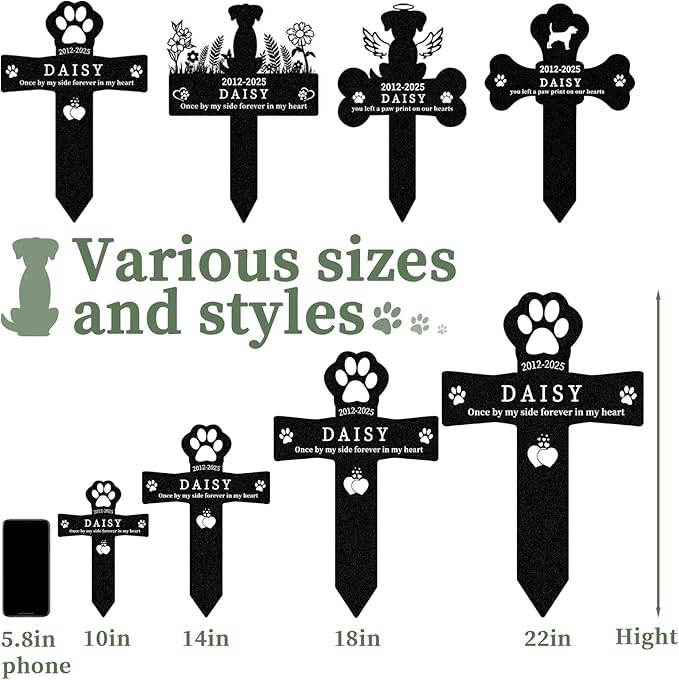 Personalized Pet Grave Markers Dog, Outdoor Waterproof Dog Grave Marker with Custom Name & Years, Metal Pet Headstone Memorial for Dogs, Sympathy Gift for Dog Loss (Style 1)