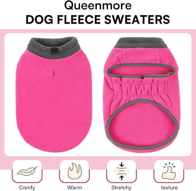 Queenmore Dog Sweater,Soft Fleece Vest Pullover Dogs Jacket with Elastic Stretchable,Warm Winter Dog Coats Cold Weather Doggy Dachshund Sweaters for Small Dogs Cats Boy or Girl (Pink, L)