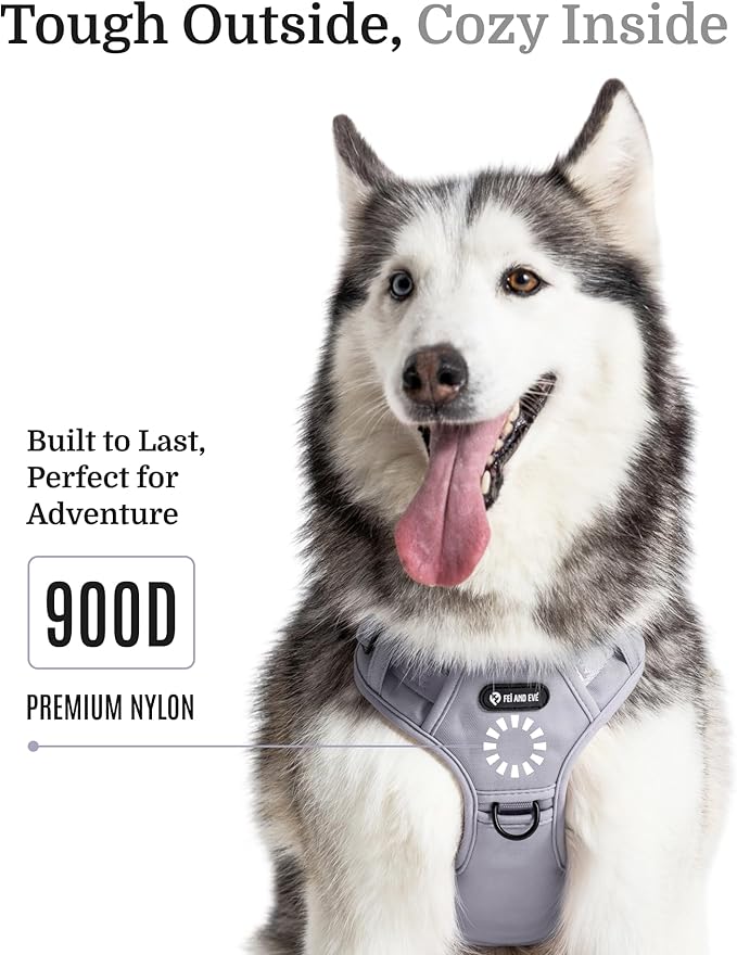 2025 New Edition, Fei & Eve Classic Dog Harness - Quick-Release Buckles | 3-Point No-Pull Control | Heavy-Duty 900D Nylon | Dual Safety Handles | Breathable Mesh | Adjustable Fit | Small,Gray