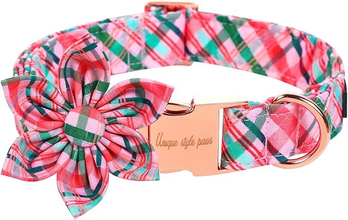 Unique style paws Cotton Dog Collar with Bow Winter Christmas Puppy Collar with White & Red Grid for Small Medium Large Boys Girls Dogs