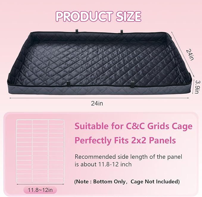 Quilted Guinea Pig Cage Liner, Reversible & Absorbent Bottom Base, Cage Liners for Small Animals, Hamster Chinchilla Hedgehog Ferret Rabbit. (Dark Grey-Quilted, 24" X 24")