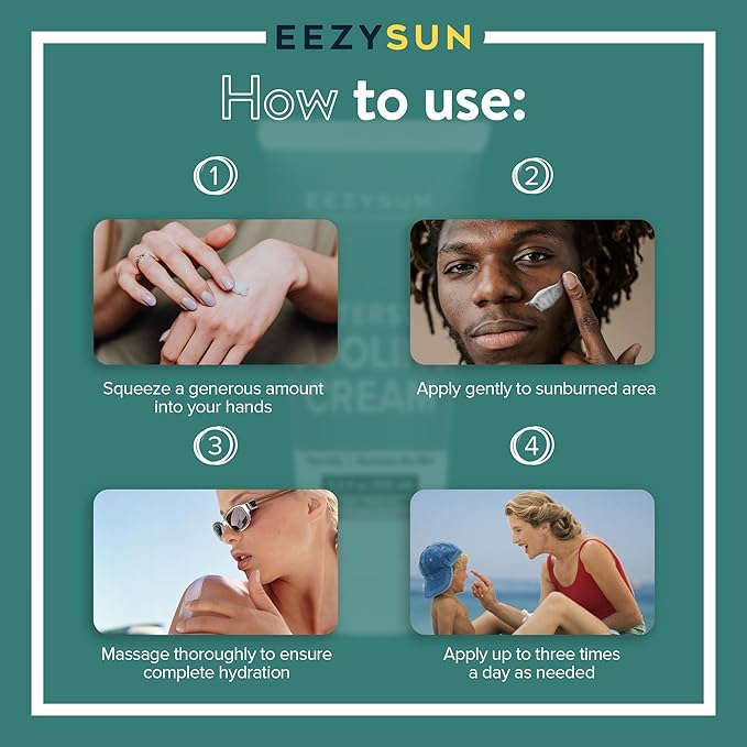 AfterSun Cooling Cream - Vegan After Sun Lotion with Aloe Vera, Tea Tree Oil, Chamomile - Soothes, Hydrates Sunburn - Outdoor, Vacation, Beach Essentials, After Sun Skin Care - 3.3 fl oz