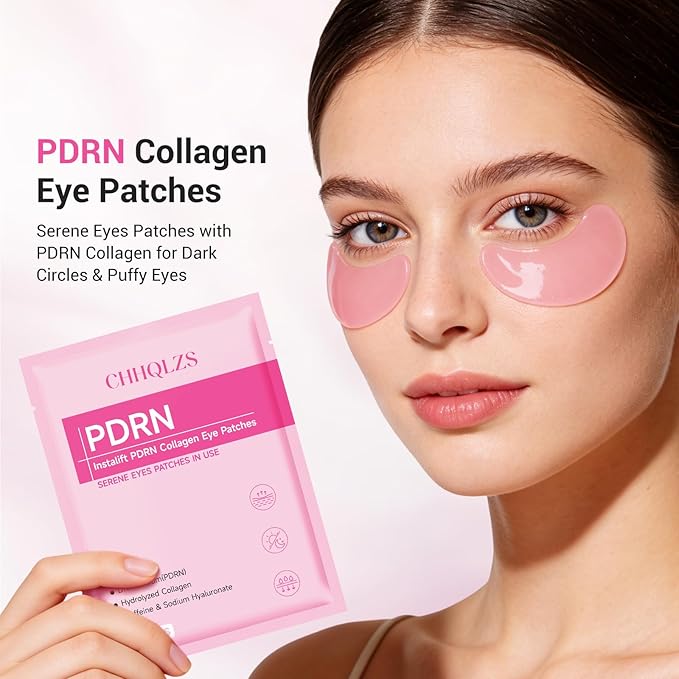 Serene Eyes Patches with PDRN & Collagen, Upgraded Instant Anti-Wrinkle Eye Mask for Dark Circles & Puffy Eyes, Hyaluronic Acid Hydrating Under Eye Patches, Instalift Treatment, 10 Pairs