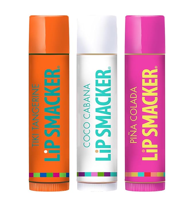 Lip Smackers Flavored Lip Balm Tropical Fever - Moisturizing, Soothing Trio Tiki Tangerine, Coco Cabana, & Pina Colada (Pack of 2)