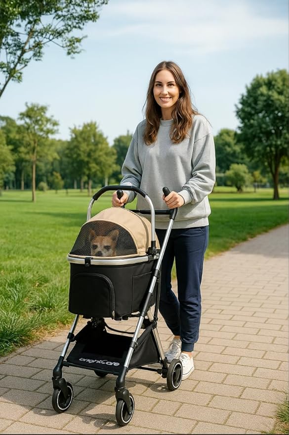 3-in-1 Small Pet Stroller for Small Dogs & Cats Under 20 lb with Detachable Carrier, Converts to Car Seat, Ultra-Lightweight only 11lb, One-Hand Fold
