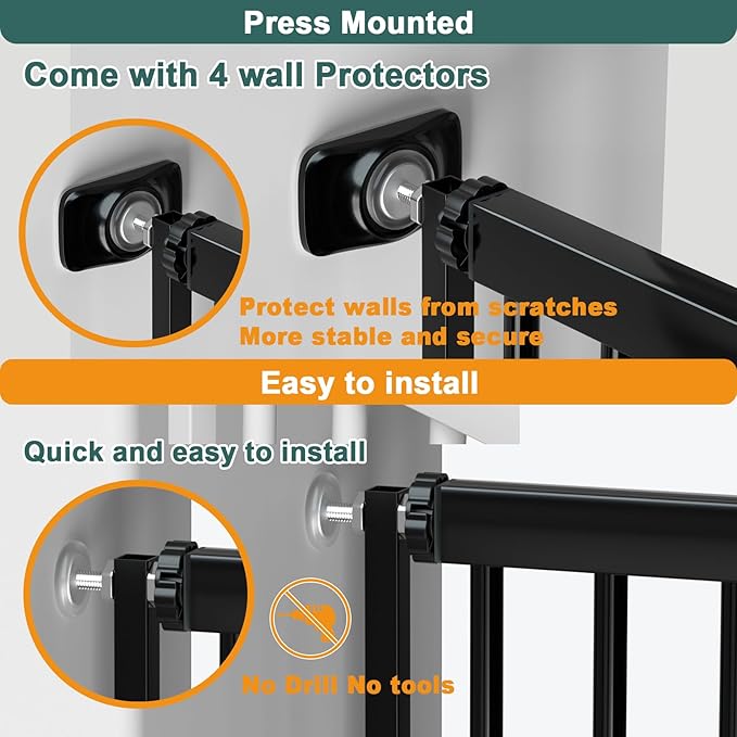 40.55" Tall 1.37" Ultra Narrow Spacing Dogs Pets Baby Gate for Doorway Safety Proof Indoor 61.61-69.48" Extra Wide Puppy Pressure Mounted No Drill Walk Through Black Metal Hallway