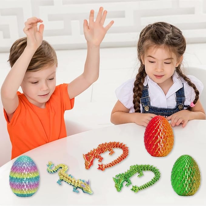 4PCS 3D Printed Dragon Egg Set,Crystal Animals Egg Fidget Toy with Dragon Inside Easter Halloween for Kids