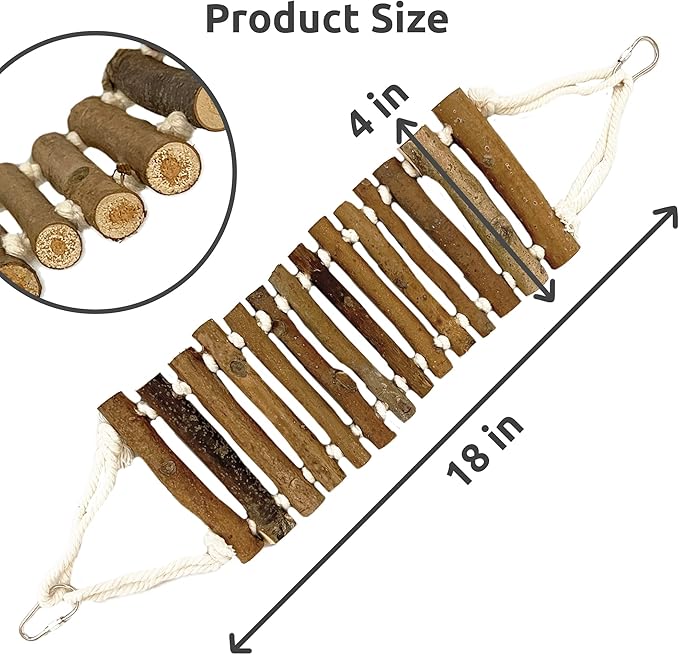 SIMENA Bird Cage Ladder, Parrot Bridge Made of Natural Wood and Rope, Interactive Bird Toy for Small and Medium Sized Birds and Parrots, Parakeets, Cockatiels, Amazon Parrots, Conures etc.