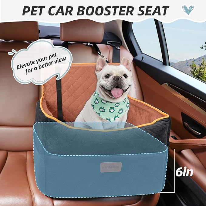 Small Dog Car Seat, Memory Foam Dog Booster Seats with Thick Cushion for Medium Dogs Under 35lbs, Detachable Washable Pet Car Seat Travel Bed with Storage Pockets,2 Safety Belts