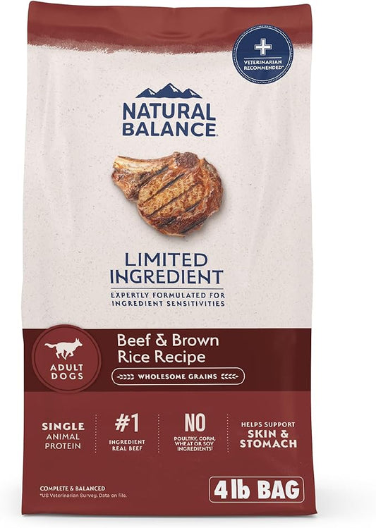 Natural Balance Limited Ingredient Adult Dry Dog Food with Healthy Grains, Beef & Brown Rice Recipe, 4 Pound (Pack of 1)