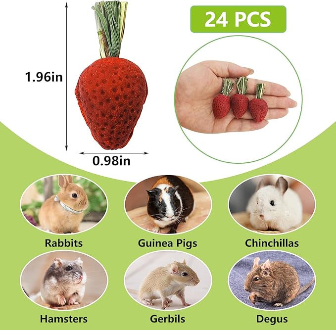 Fhiny Rabbit Chew Toys, 24 PCS Natural Hamster Molar Snacks Handmade Small Animal Chew Toys for Teeth Timothy Hay Treats Habitat Decor for Bunny Guinea Pig Chinchilla Hamster Gerbil Dental Care