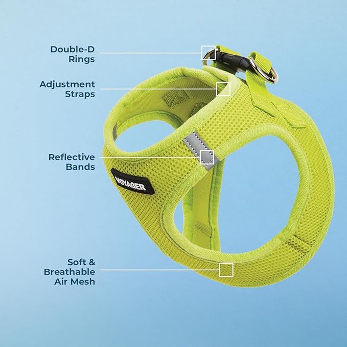 Best Pet Supplies Voyager Step-in Air Harness - All Weather Mesh, Reflective, No Pull Harness for Dogs, Cats - Secure with Hook & Loop Fastener, Buckle, Double D-Rings - Lime Green, S